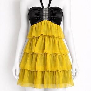 Strapless Tiered Ruffle Dress in Black and Yellow